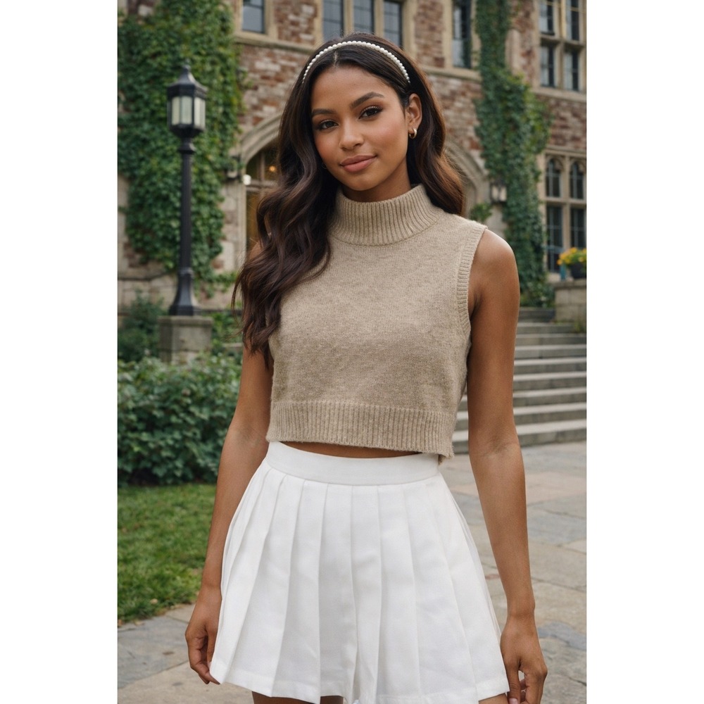 Stitches + Stripes Cropped Mock Neck Sweater Vest Small